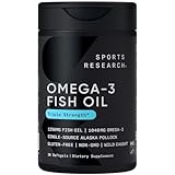 Sports Research Triple Strength Omega 3 Fish Oil 1250mg from Wild Alaska Pollock - Burpless Fish Oil Supplement with Omega3s EPA & DHA - Sustainably Sourced, Non-GMO, Gluten Free - 30 Softgels